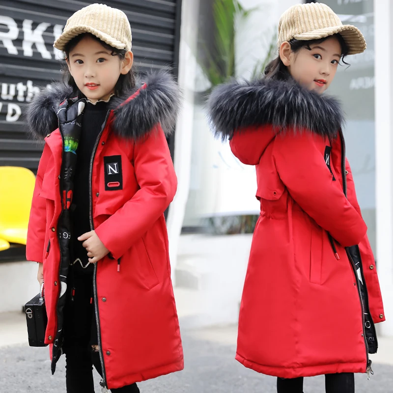 

HSSCZL Girls Duck Down Jackets 2018 Brand winter Thicken Children Girl coat natural fur hooded outerwear overcoat Clothing 5-14A