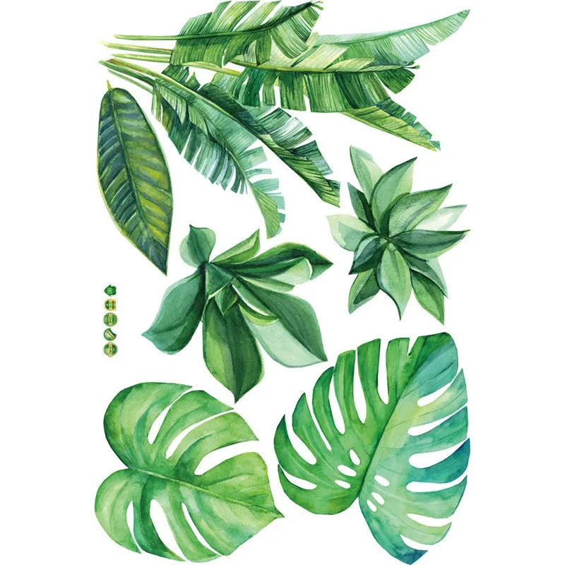 Home Tropical Jungle Green Leaves Wall Sticker Decoration Living Room Restaurant Seaside Plant Art Wall Mural Decal