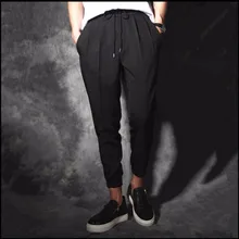 S-5XL Для мужчин облегающие повседневные штаны брюки длиной до щиколотки модный шнурок эластичные Гаремные Брюки Большие размеры певица костюмы