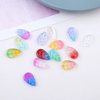 

100pcs/lot Gradient color print geometry leaves shape glass beads diy jewelry earring/bracelet/necklace pendant accessory