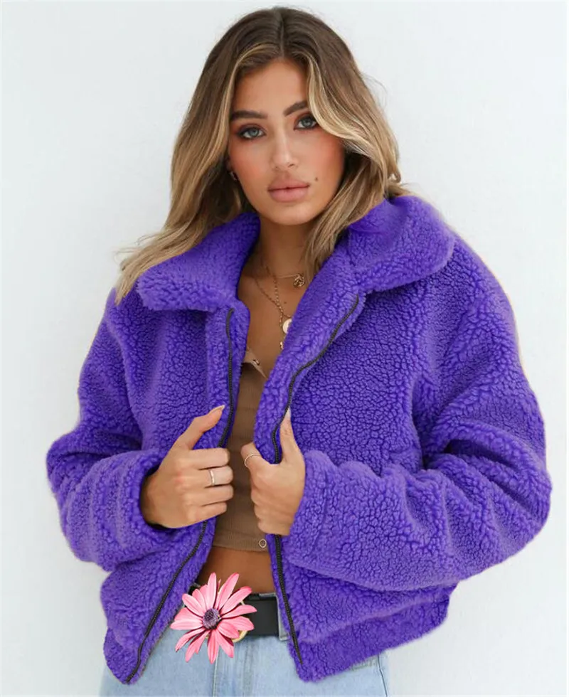 Women's clothing autumn winter short jacket new imitation lamb hair camel color coat warm fur flap fur soft plush fur (21)