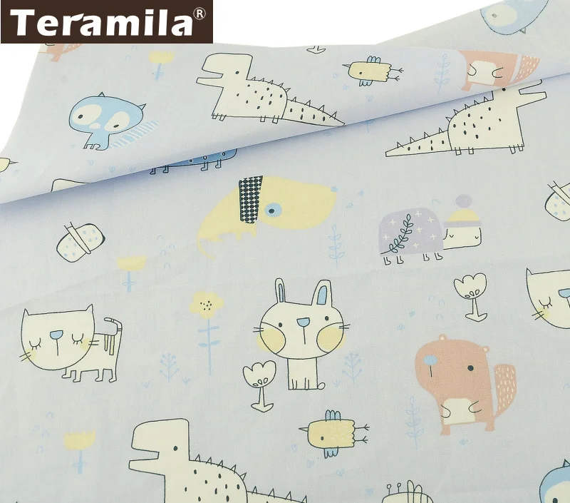 

Teramila Tecido Quilting 100% Cotton Fabric DIY Sewing Material Light Blue Animals Style Scrapbooking Bedding Twill Telas