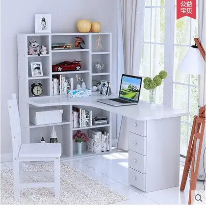 Pure Natural Wood Desktop Corner Computer Desk Writing Bookcase