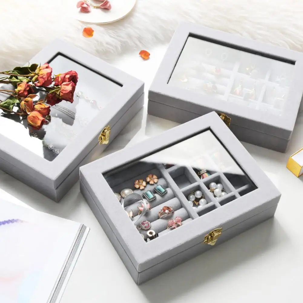 

Velvet Glass Earrings Ring Display Organiser Box Holder Jewelry Storage Case hot jewelry box display earring holder