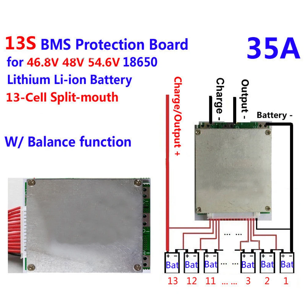 48 в 13S 35A 18650 литий-ионный Литий-полимерный аккумулятор BMS PCB баланс для