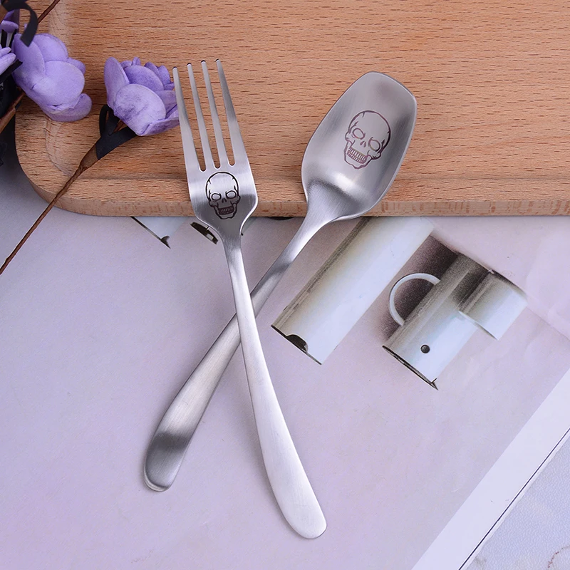 

Cutlery Stainless Steel Tableware Skeleton Skull Printed Forks Cooking Tableware Dinnerware Restaurant Western Food Tools