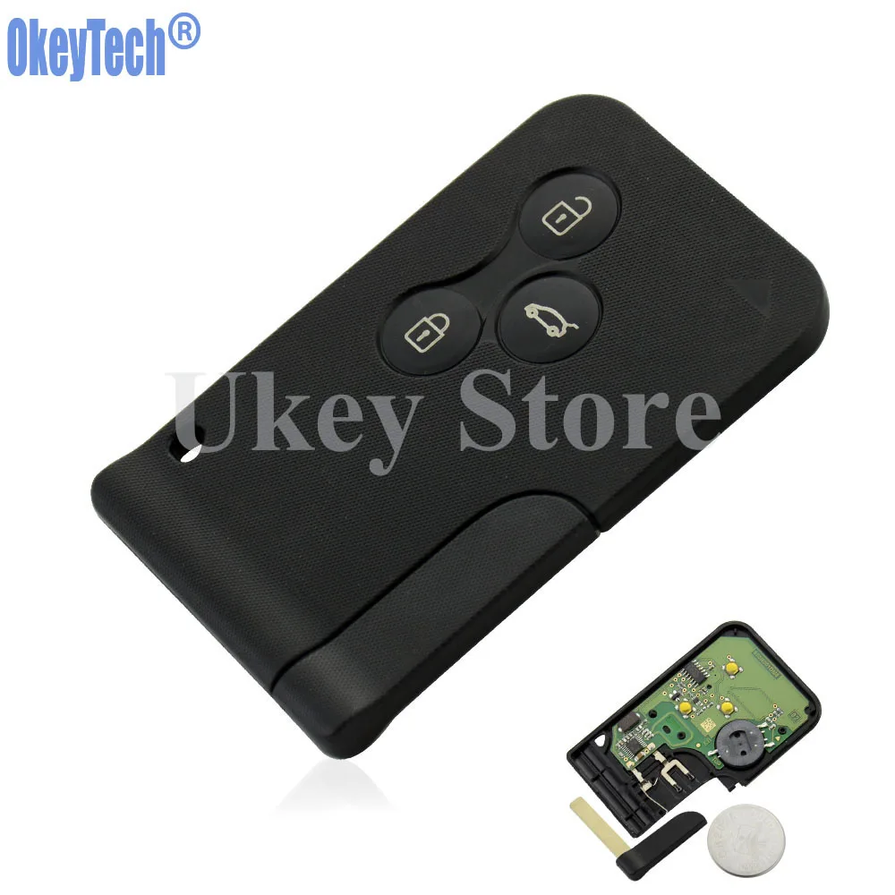 OkeyTech 3 Buttons Remote Card Key Smart Car Key Fob For Renault Megane Scenic 2003-2008 Uncut Key Blade Blank 434Mhz ID46 Chip