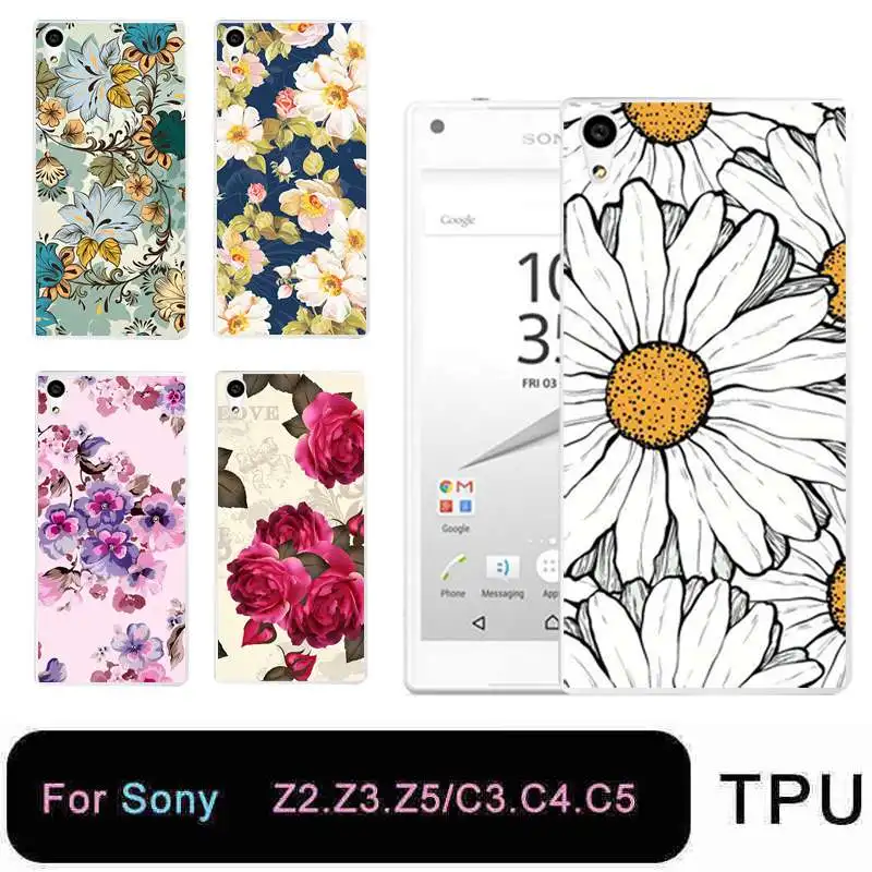 Qmswei ТПУ прозрачный мягкий чехол для телефона sony Z3 Z2 Z5 Z4 силиконовый цветочным