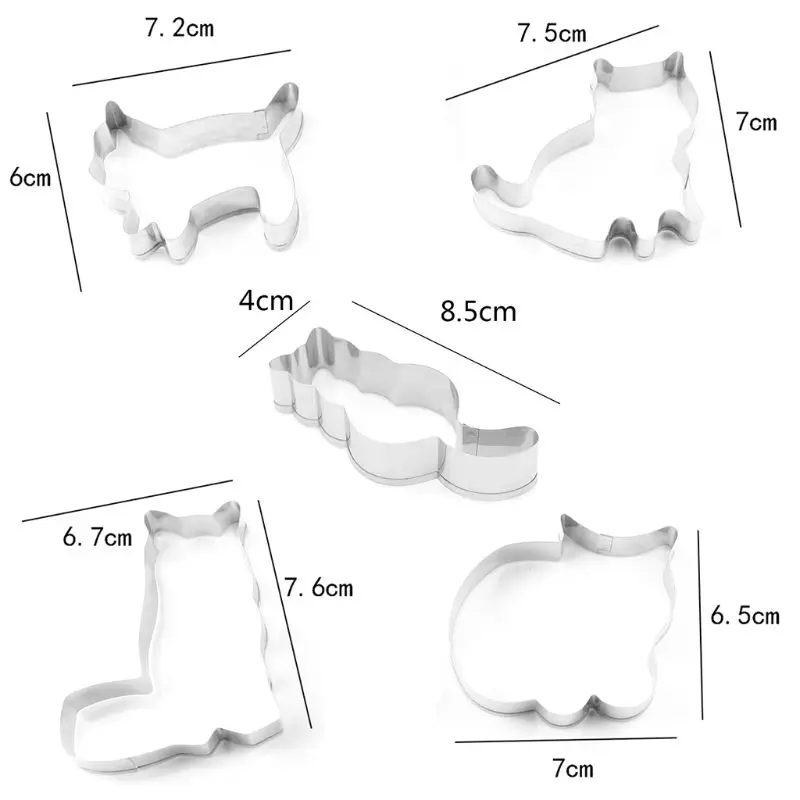 5 шт./компл. животных кошка трафареты для нарезки печенья прессформы 3D кондитерский шприц для украшения изделий Кондитерские печенье, фондан, пирог пресс-формы для выпечки DIY инструмент для украшения