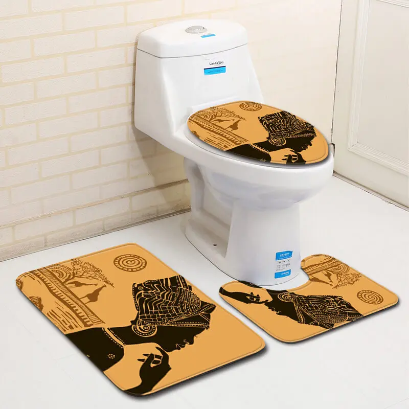 LeRadore estilo Hippie 3 piezas de asiento de inodoro funda de baile africano para mujer estampado de baño impermeable cojín de baño alfombra de Pedestal