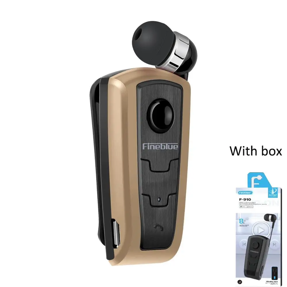 Gold with box Fineblue F910 мини беспроводной Bluetooth 4,0 зажим для шеи Телескопический Тип гарнитура в деловом стиле Вибрация износа клип спортивные стереонаушники - Цвет: Gold with box