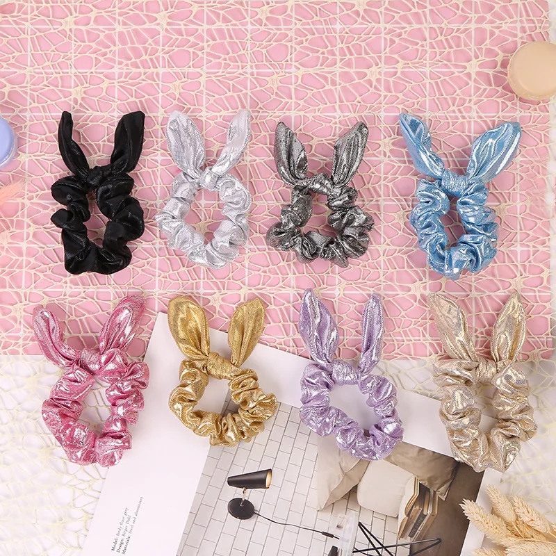 

Modis Women Bunny Ears Elastic Hair Bands Tie Gum Bronzing Shiny Glitter Girls Scrunchie Ponytail Rope Kawaii Hair Accessories