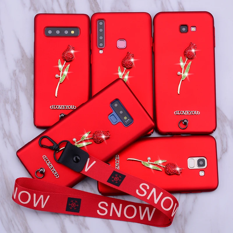 Розовый чехол с ремешком на запястье для телефона Samsung Galaxy A51 A71 S8 S9 S10 S20 Plus J4 J8 A9 A10