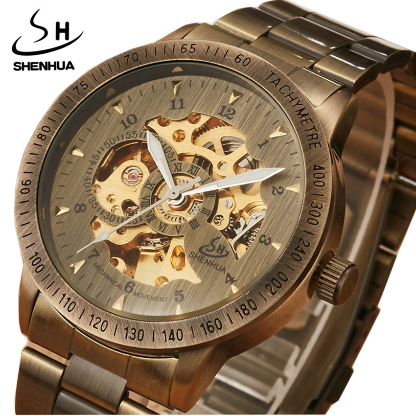 Stainless Steel Antique Automatic Mechanical Men Watch Luxury Brand Transparent Skeleton Mens Watches Gifts Relogio Masculino medieval knight helmet antique replica larp copper steel