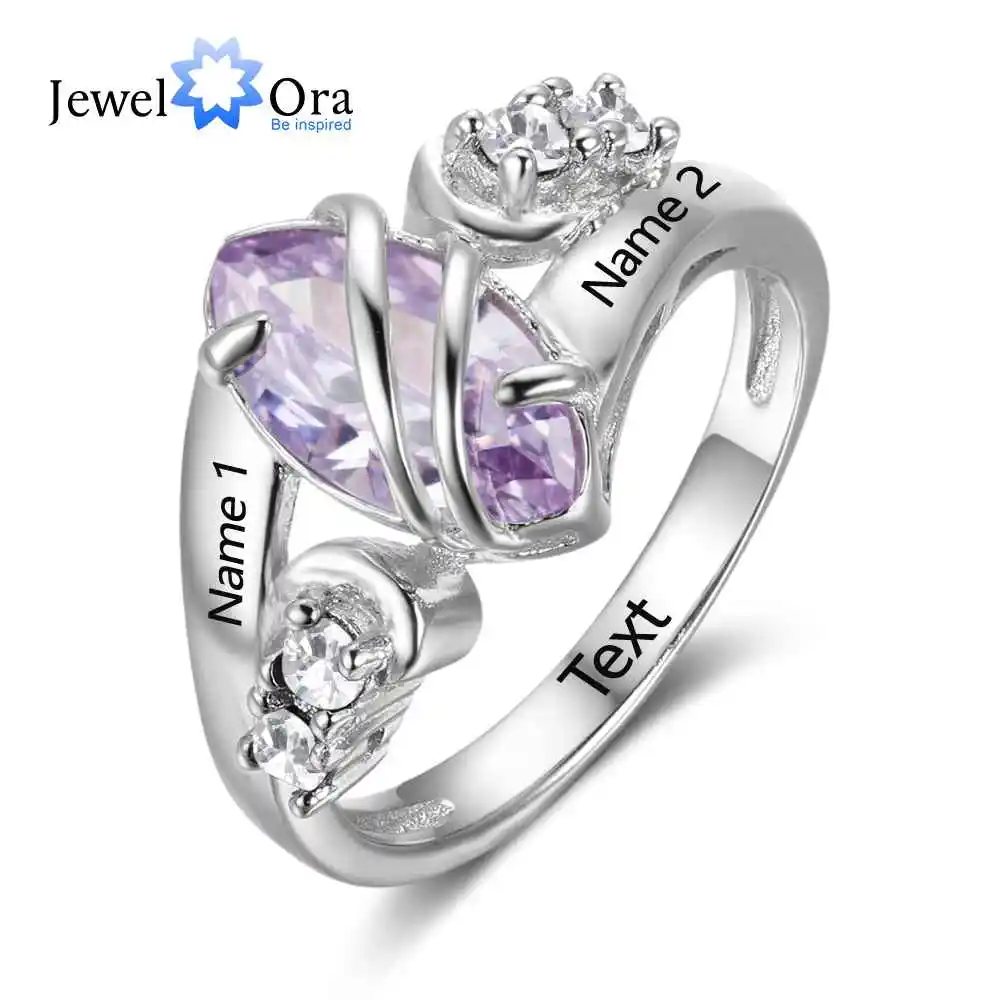Заказное кольцо с камнем, выгравированное имя, кольца для любви, 925 пробы, Серебряные вечерние кольца для женщин, подарочная коробка(JewelOra RI102739