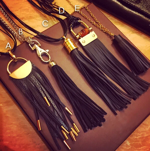 Bohemia Style Women Long Necklaces High Quality Alloy  Leather Tassels Necklaces & Pendants  garment accessories