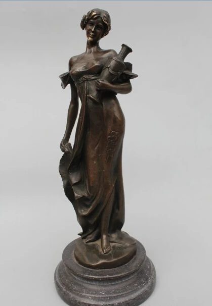 

14"Western Art sculpture Bronze Marble Belle Women Girl Vase Pot Statue