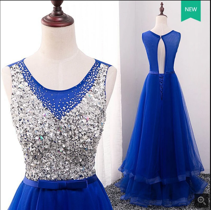 Vestido De Festa Королевский синий трапециевидный бисер кристаллы сверкающие вечернее
