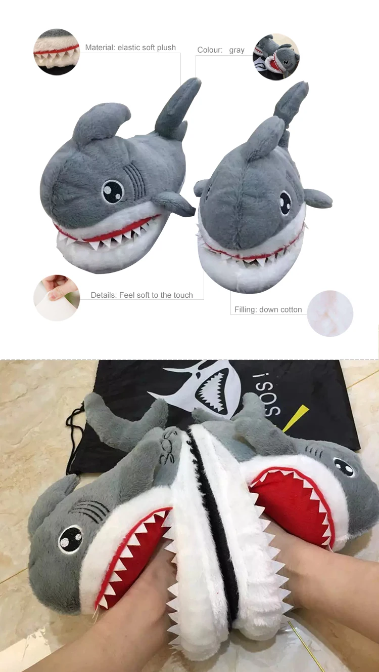 Мягкие игрушки акулы тапочки супер животное забавная обувь для мужчин и женщин теплая мягкая подошва домашние пушистые Тапочки