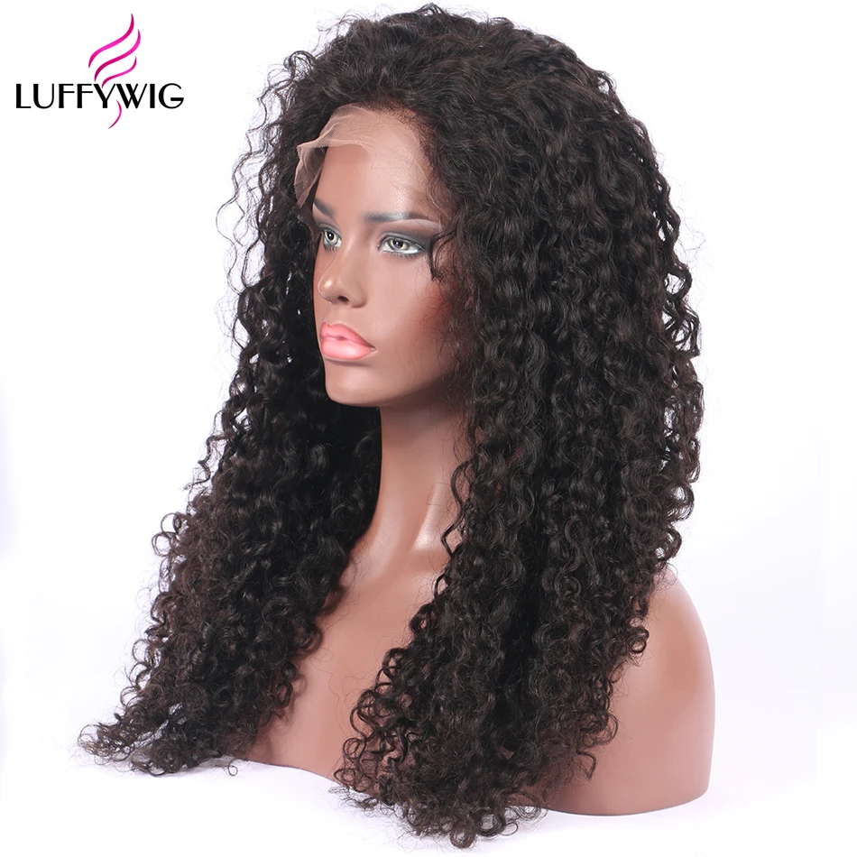 LUFFYHAIR 250 плотность предварительно сорванные кудрявые 13x6 кружева передние человеческие волосы парики предварительно сорванные перуанские прямые волосы с детскими волосами для женщин