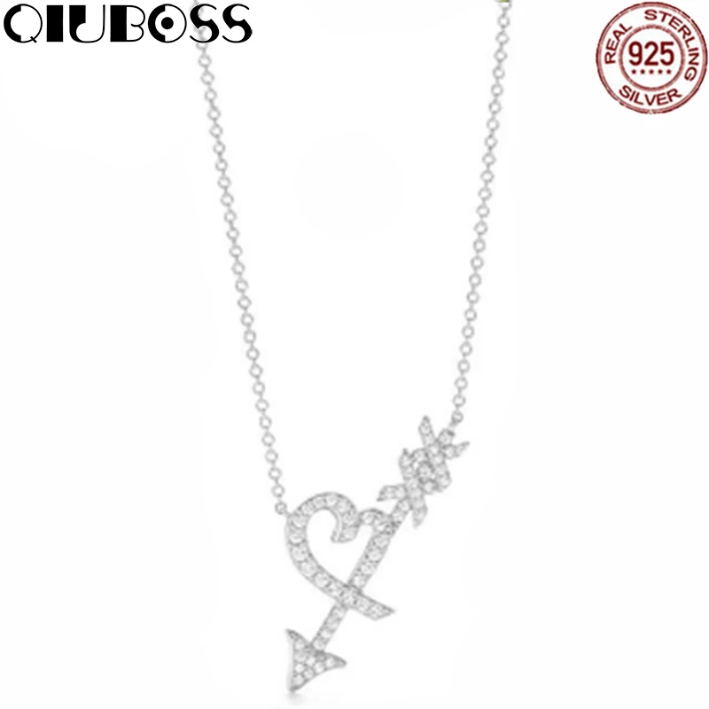 

QIUBOSS TIFF 925 Sterling Silver Fashion Zircon Ship Anchor Clavicle Chain Charm Ladies Necklace Factory Direct