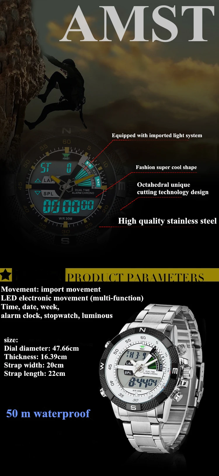 Топ люксовый бренд AMST мужские модные спортивные часы мужские кварцевые светодиодный часы мужские армейские военные наручные часы Relogio Masculino