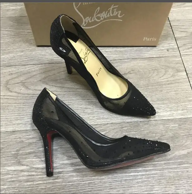 

Brand red sole shinny women wedding shoes sexy lace rhinestone stiletto high heels pumps glitter bridal shoes 8cm 10cm heel