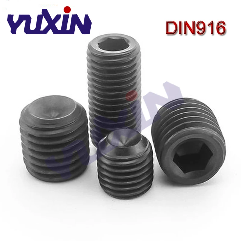 

500Pcs DIN916 M3 M4 M5 M6 Grade 12.9 Carbon Steel Inner Hexagon Socket Set Screw Metric Thread Grub Screws Black