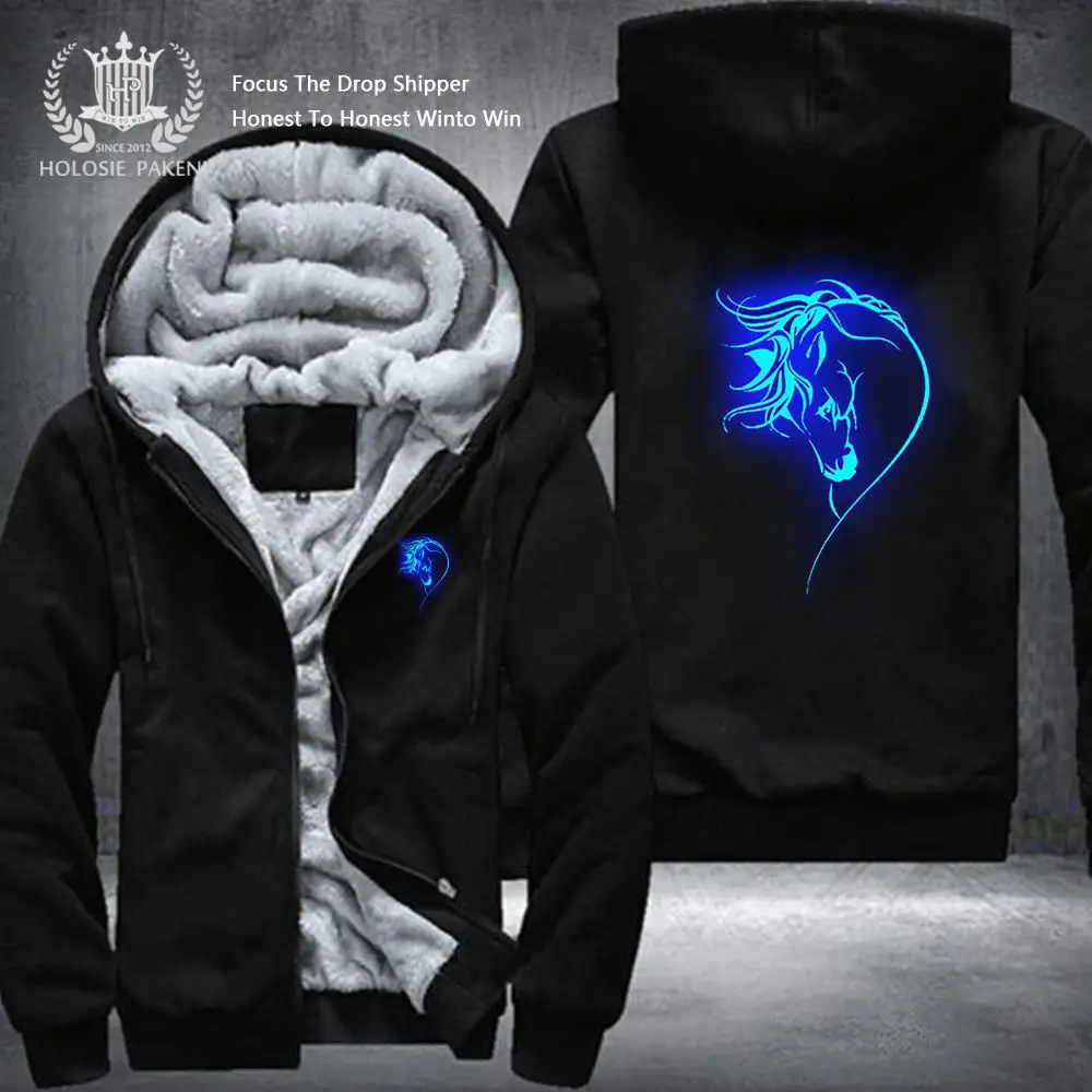 

Dropshipping USA Size Women Men Unisex Horse Face Glowing Zipper Sweatshirt Jacket Fleece Thicken Jacket Hoody Coat Hoodies