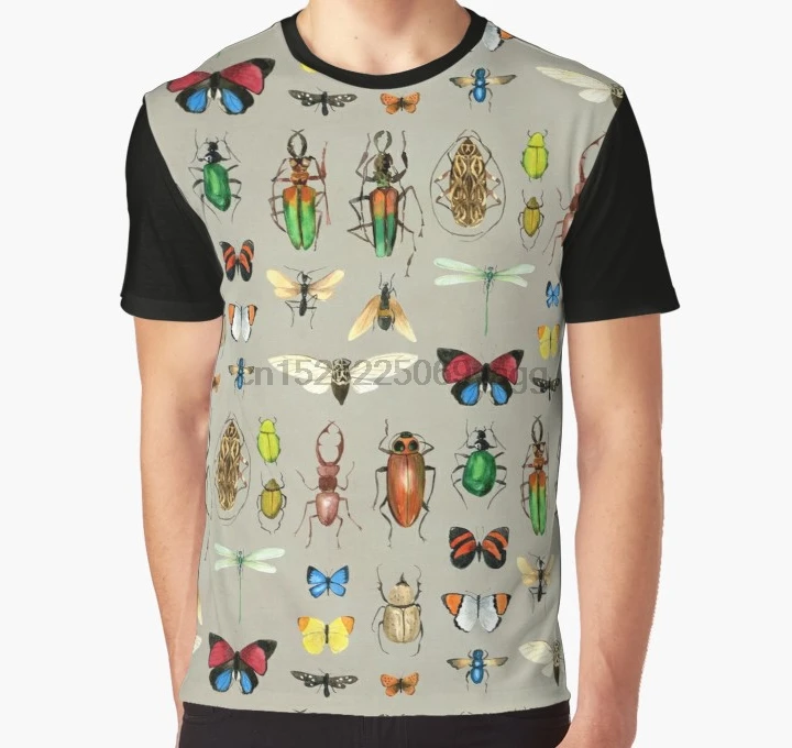

All Over Print T Shirt Men Funy tshirt The Usual Suspects - Insects on grey - watercolour bugs pattern by Cecca Designs T-Shirt
