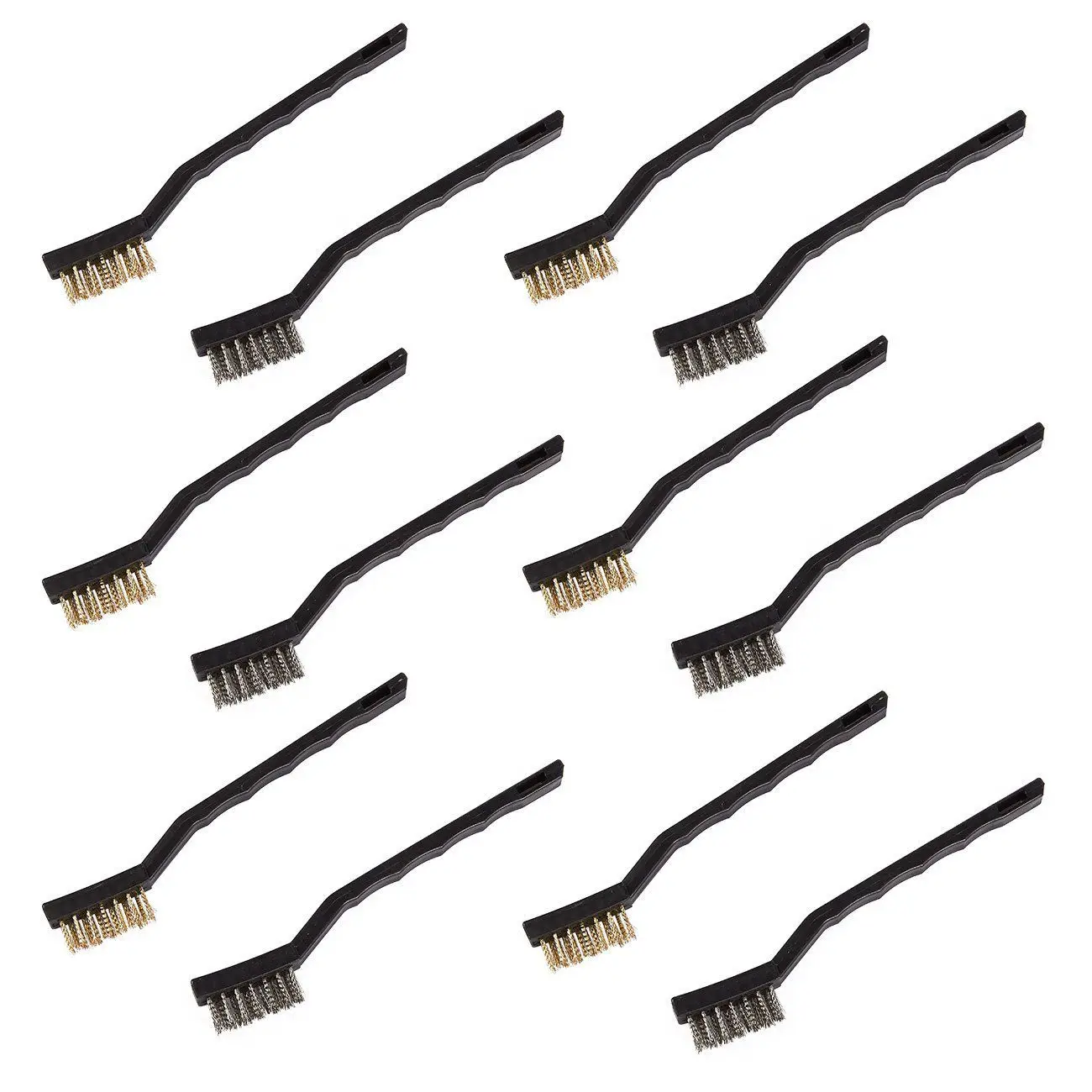 Pack of 12 Mini Wire Brush Set Stainless Steel and Brass Brushes for