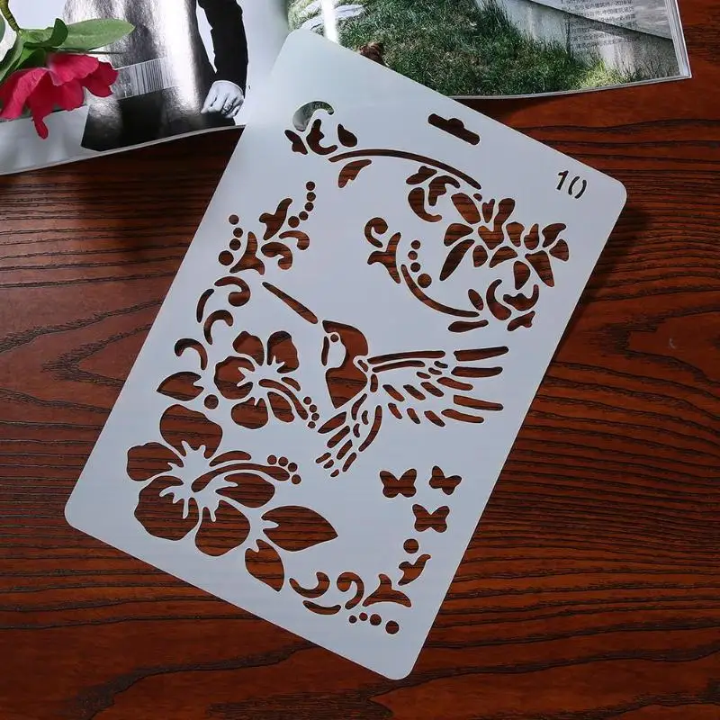 

Hollow Flower Bird Template Plastic Stencils Ruler for DIY Scrapbooking Floral Card Craft Photo Album Drawing Painting Tool