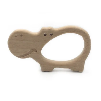 

Baby Teether Animal Hippo Shape Teething Nursing Natural Wooden Toy Organic Safe