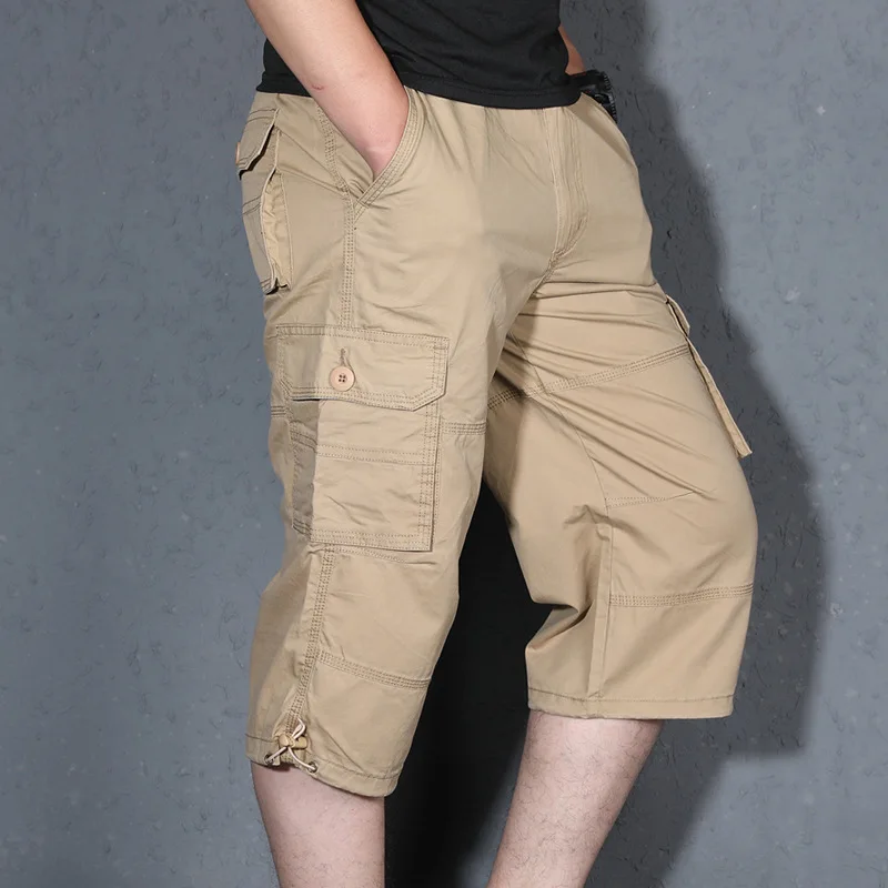 Летние мужские брюки карго 3/4 длина повседневные тренировочные брюки Карго короткие штаны с несколькими карманами Прямая поставка - Цвет: 1505 khahi