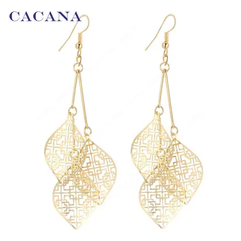 

CACANA Dangle Long Earrings With 3 Same Hollow Leaves For Women Bijouterie Hot Sale