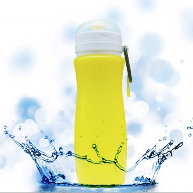 Yellow 450ml Eco Friendly Silicone Travel Sport Flexible Collapsible