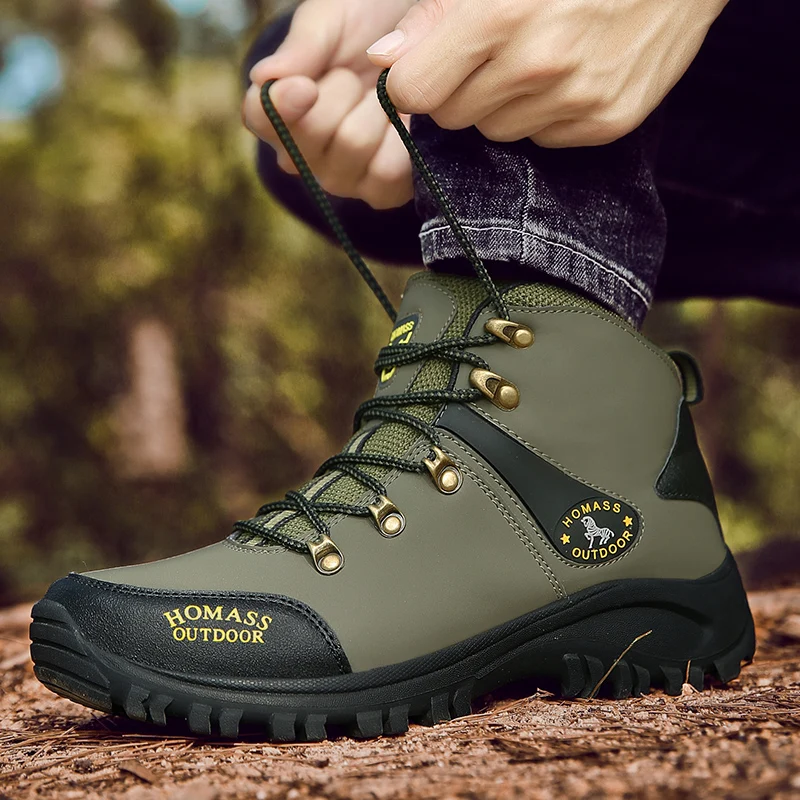 Высокие кроссовки для мужчин, армейские зеленые мужские походные ботинки, большие размеры 38-46, горные ботинки, Спортивная осенне-зимняя