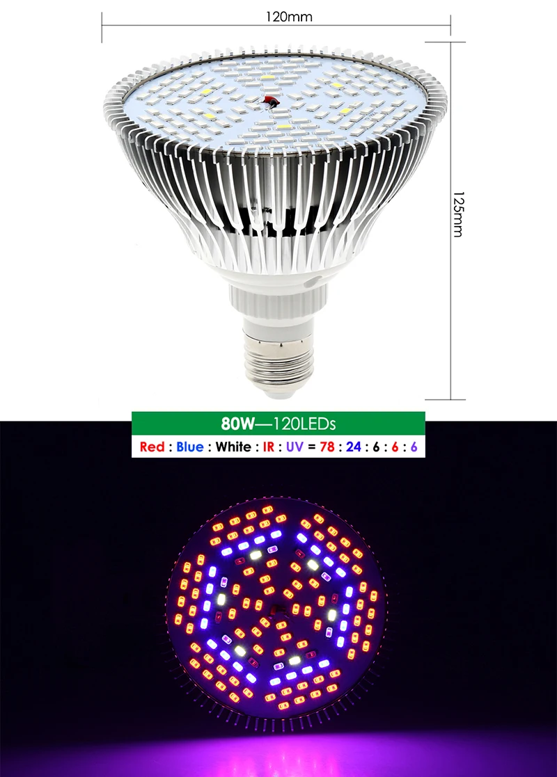 BEYLSION AC85-265V LED Grow Light 28W 30W 50W 80W PAR38 Full Spectrum Bulb For Indoor Greenhouse Grow Tent Plants Grow LED Lamps (5)