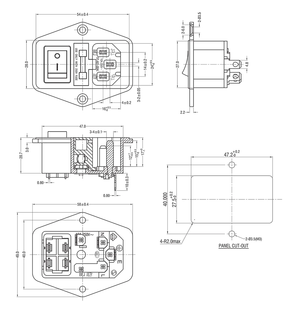 Клавишный Выключатель питания IEC 3 Pin 320 C14 переключатель розетки на входе разъем 10