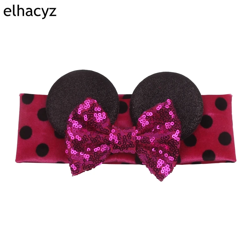 

1PC New Minnie Mouse Headwear For Kids Soft Velvet Headband Black Dot Hair Bow Birthday Party Hair Accessories for Children