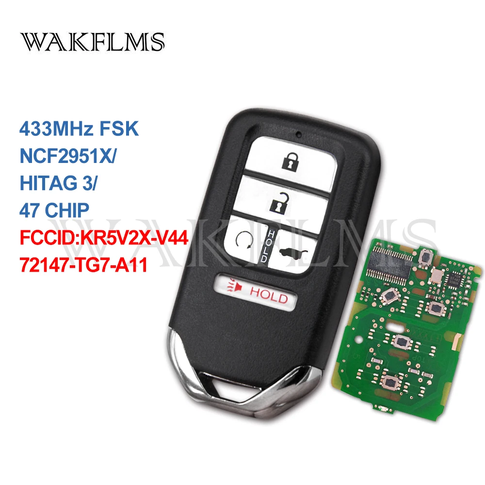 

5 Buttons 433MHz NCF2951X / HITAG 3 / 47 CHIP Keyless Go / Entry Car Key For Honda Pilot Elite Civic CR-V 72147-TG7-A11