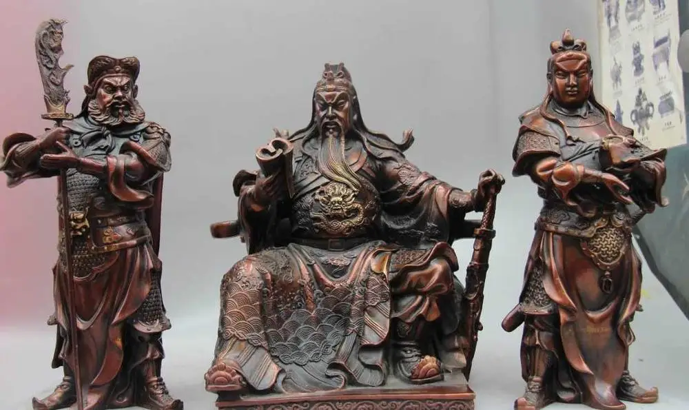 

12 China Bronze Copper Dragon Guan Gong Zhou Cang Guan Ping Warrior Statue Set
