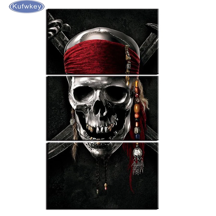 

3pcs,Full Square 5D DIY Diamond Painting Skull Picture Diamond Embroidery portrait,Cross Stitch kit,Mosaic,new year decoration