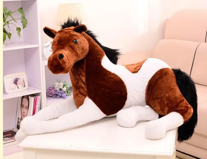 Большая 120 см имитация плюшевая игрушка лошадь наклонная лошадка с куклой Рождественский подарок 1 шт