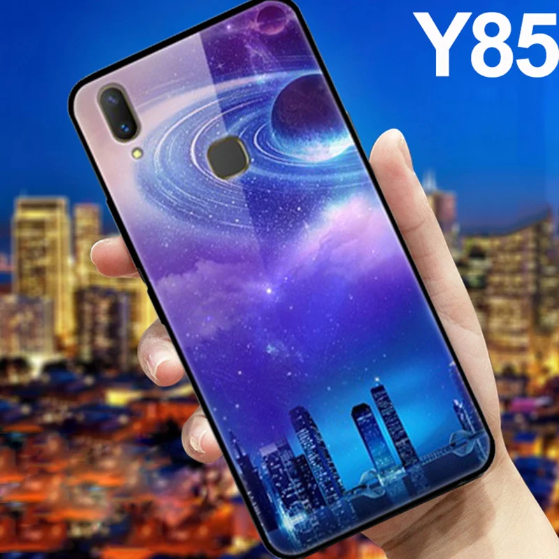 

For vivo Y85 Case cover Tempered glass Back Cover vivoY85 case For vivo Y 85 coque For OPPO Y85 Starry Stained Glass Phone Case
