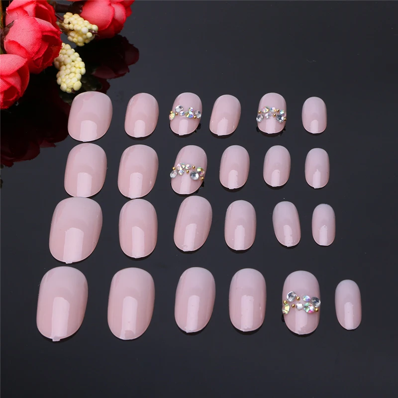 

24 Pcs Acrylic Fake Fingernails Full Cover Fake False Nude Pink Nail Art DIY
