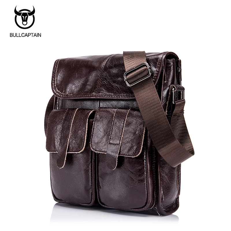 

BULLCAPTAIN men's Genuine Leather Bags Men Messenger Bags Male Style Small Flap Casual Leather Shoulder Crossbody Bags Handbags