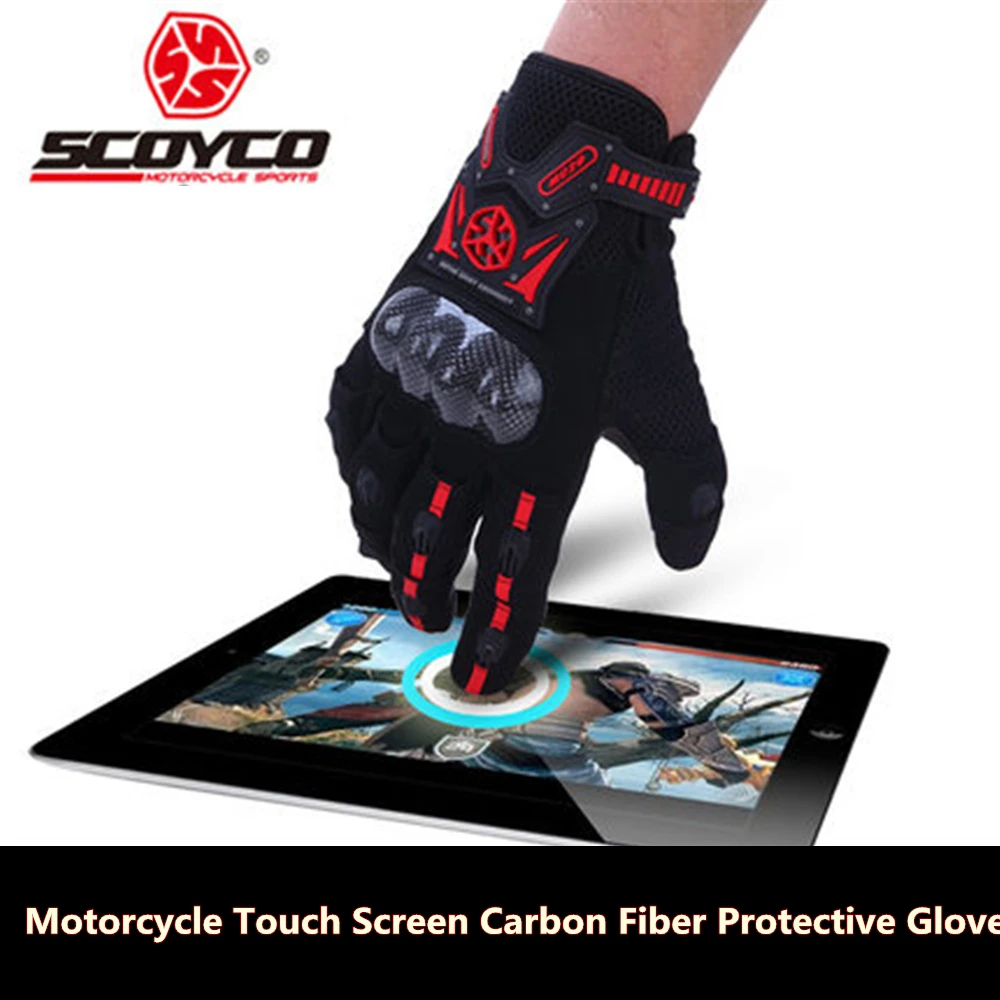 Scoyco MC20 сенсорный экран Лето полный палец перчатки Мотоциклетные Перчатки из углеродного волокна мотоциклетные Guantes Luvas защитные перчатки