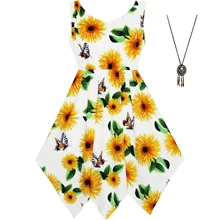 Sunny Fashion платья для девочек платье Подсолнечник Бабочка Hanky Hem Вечеринка Пляж Ожерелье Sundress