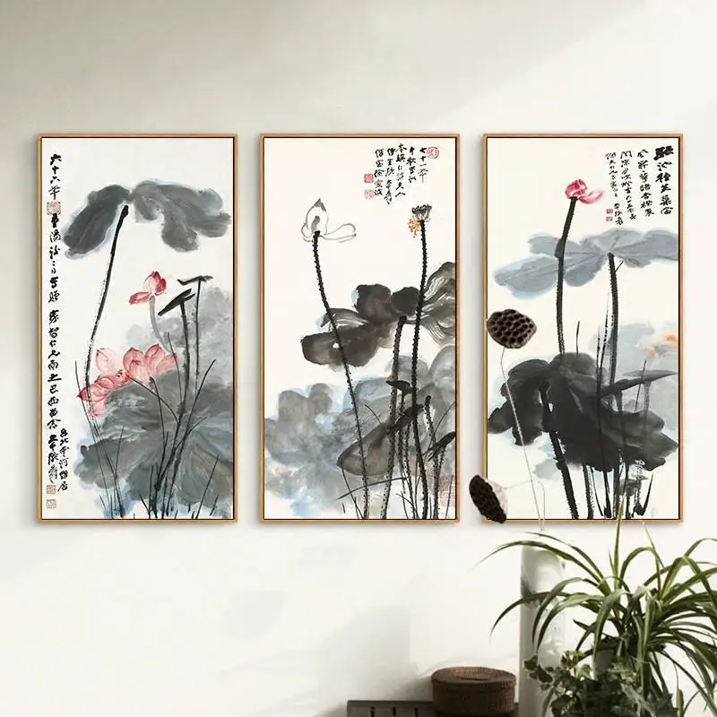 

Chinese Ink Painting Print Canvas Zhang Daqian Artwork Lotus Flower Posters HD Print Wall Art Picture for Living Room Decoration